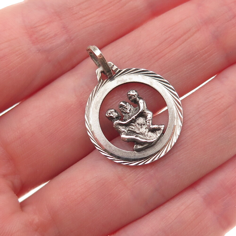 925 Sterling Silver Vintage Gemini Zodiac Sign Oxidized Mini Charm Pendant